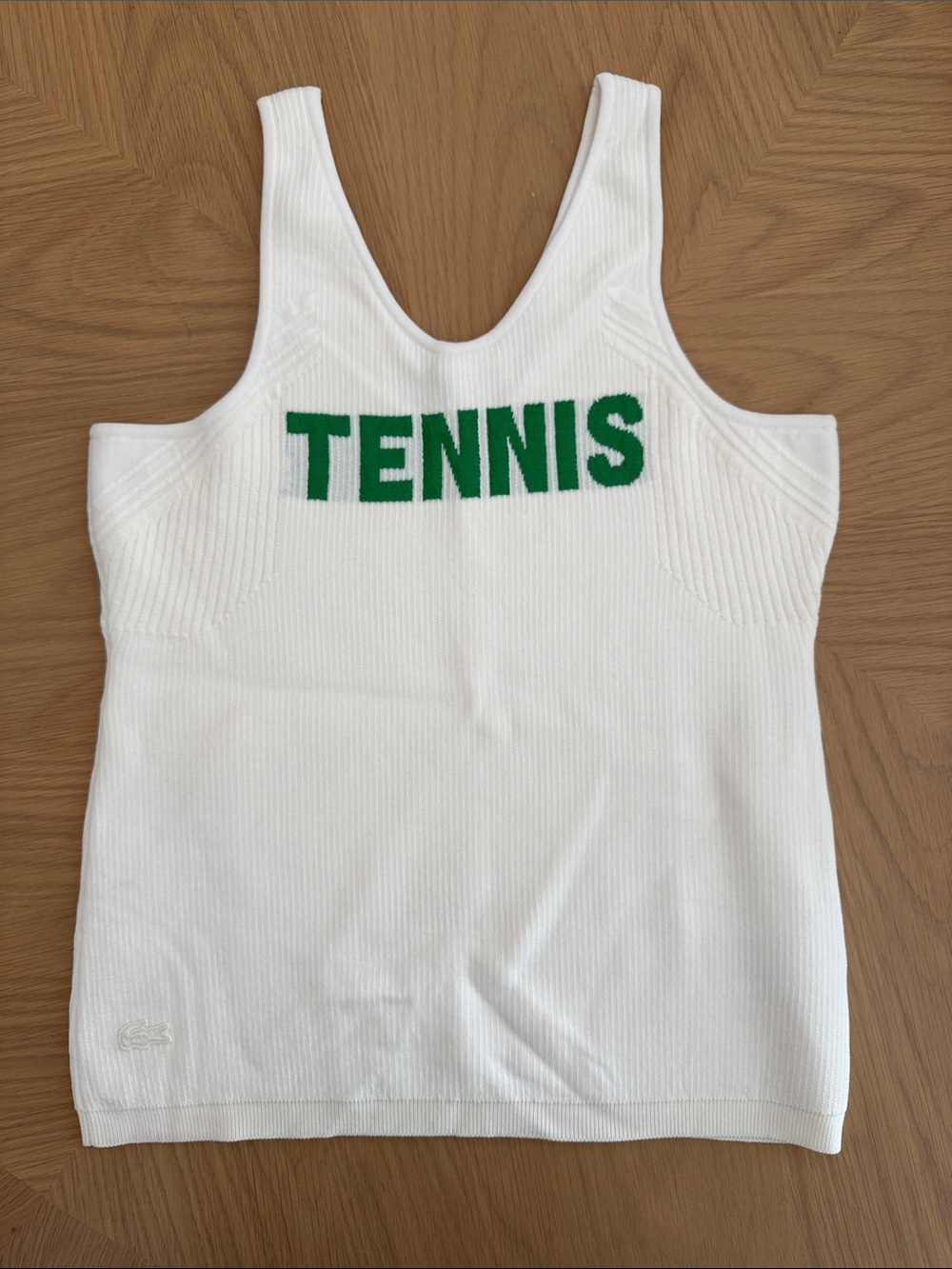 Lacoste Runway White Knit Tank with Green TENNIS Logo sz 42 NWOT